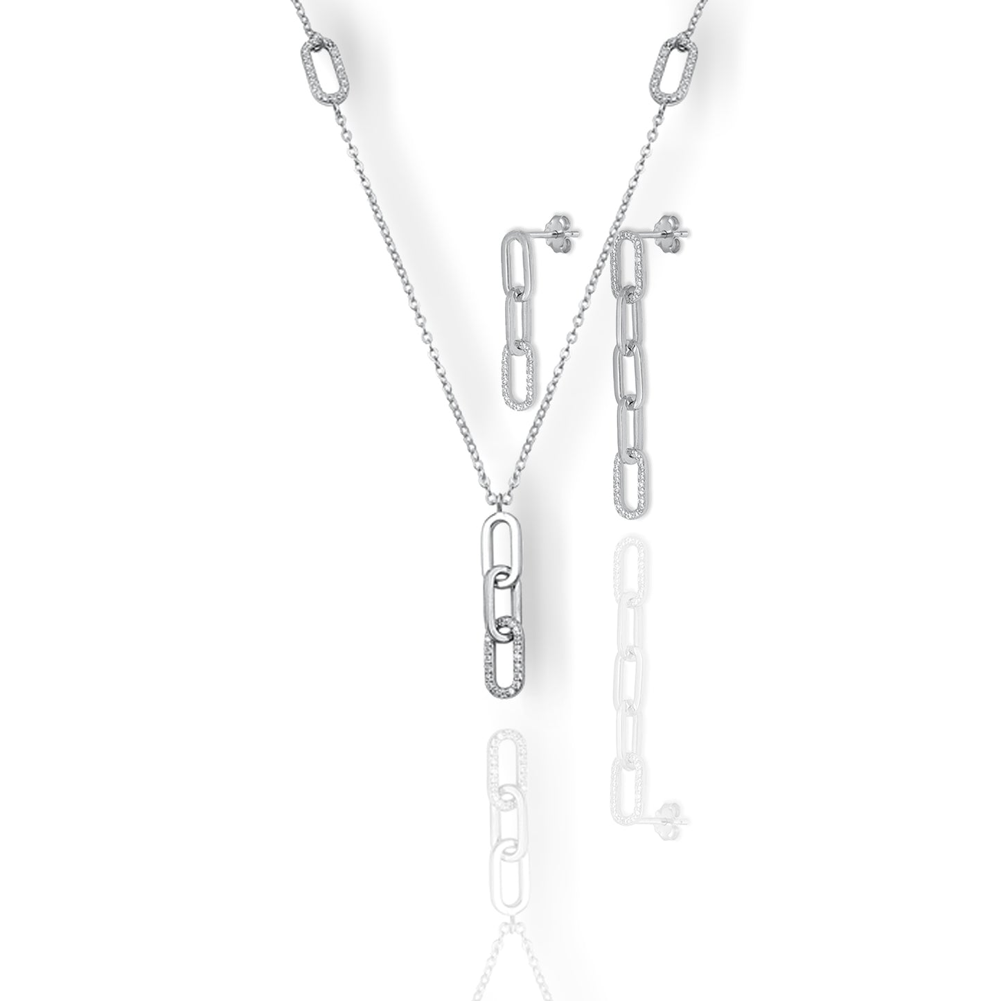 Feminine CZ Link Chain Drop Set