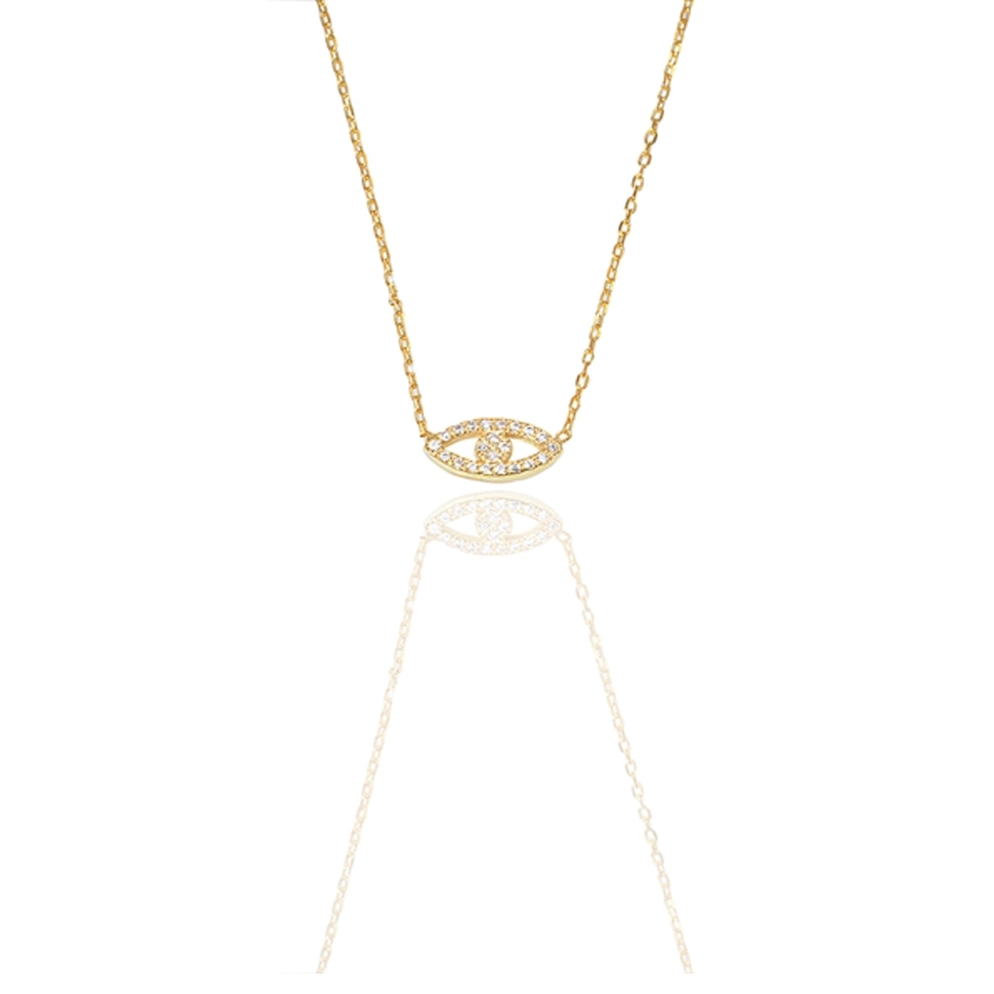 Ward off negativity in style with this Pave Evil Eye Gold Plated Necklace. Featuring a dainty design handcrafted with high quality 925 sterling silver and adorned with shimmering pavé stones, this protection necklace symbolizes safety and good fortune. Its gold-plated finish adds a touch of elegance, making it a thoughtful and meaningful gift for her. Perfect for layering or wearing solo, this piece blends modern trends with timeless charm.