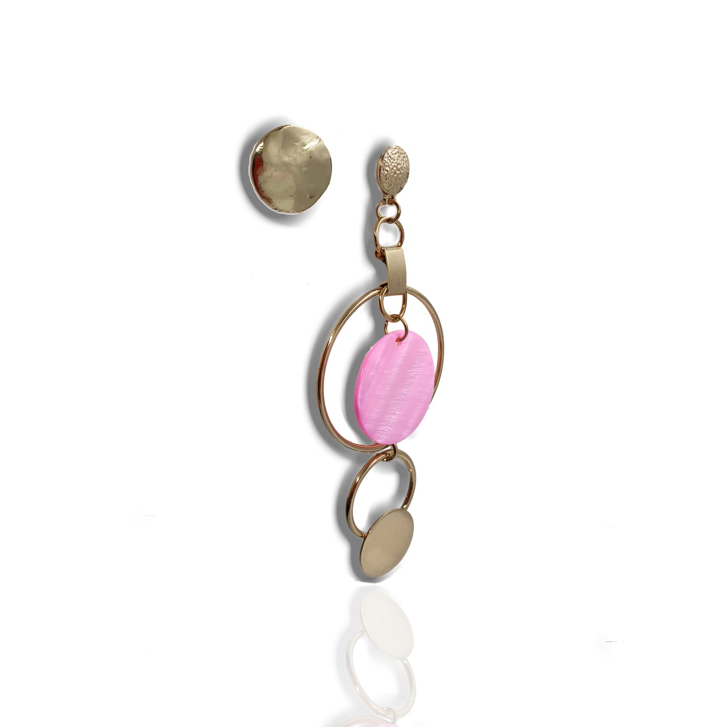 Multi Hoop Mismatched Earrings with Pink Shell