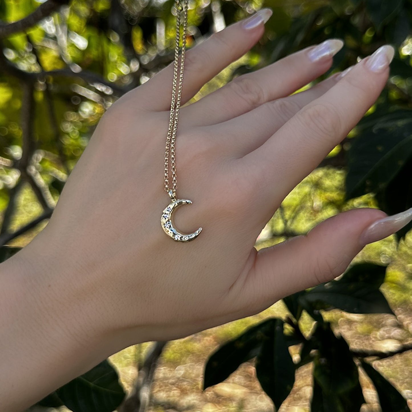 Crescent Moon Puffed Pendant Necklace