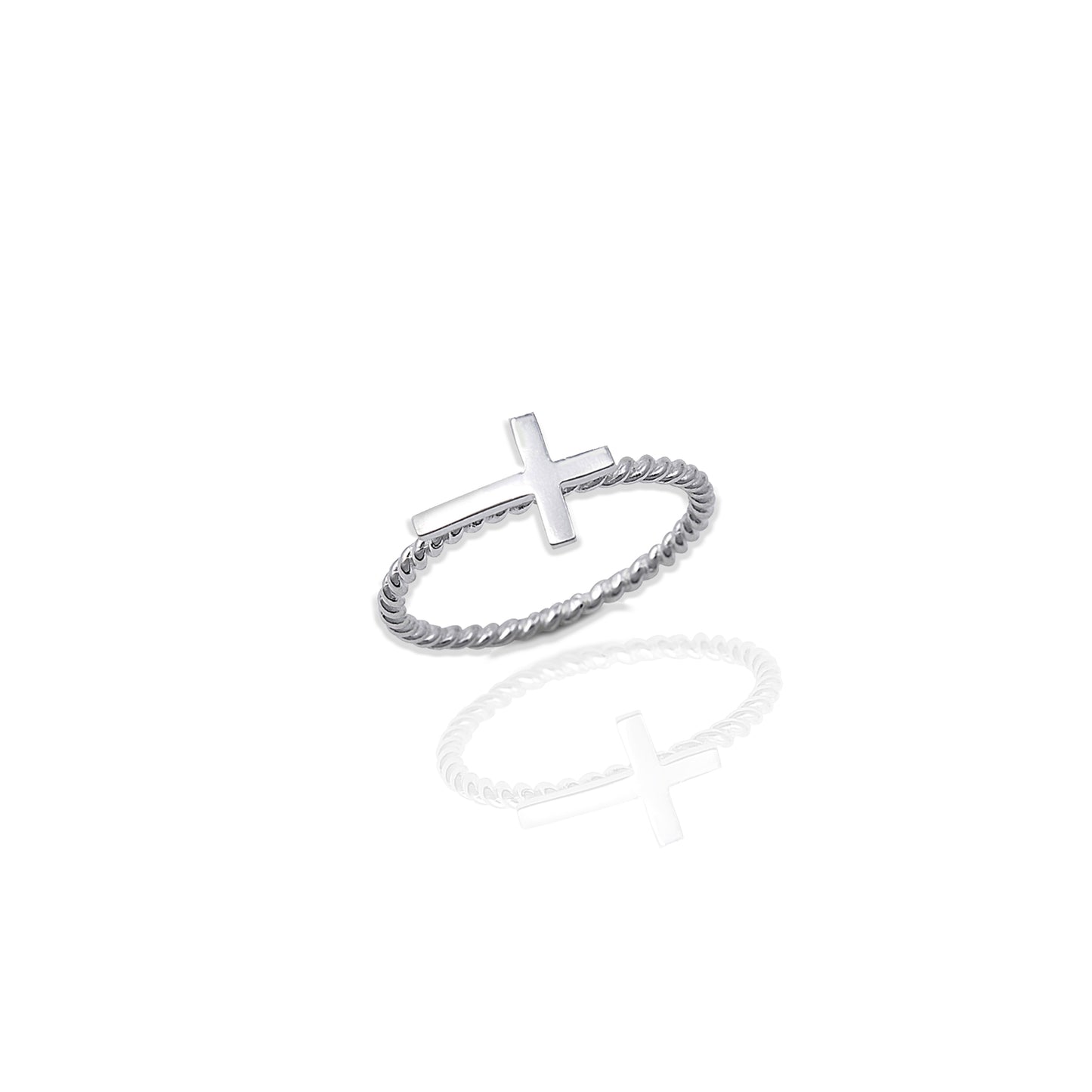 Sideways Cross Ring with Twisted Rope Design