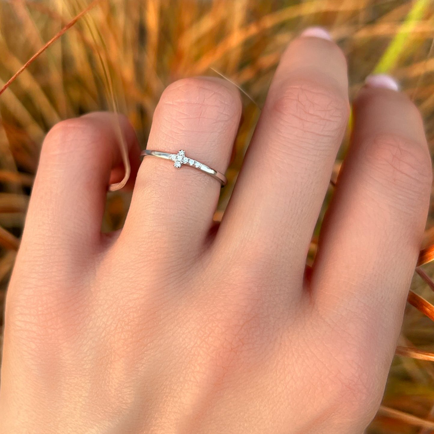 Tiny Sideways Pave Cross Ring