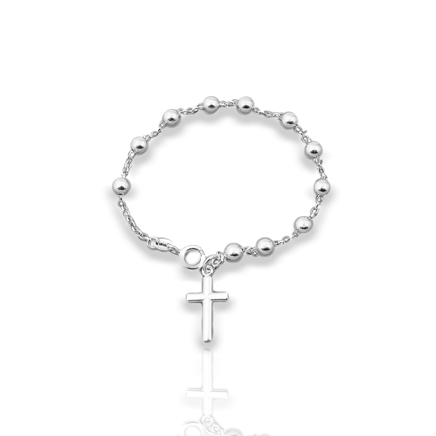 Rosary Bead Thick Bracelet with Dangle Cross Charm