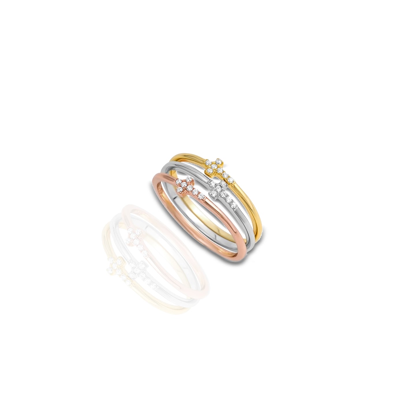 Tricolor Sideways Cross Ring Set