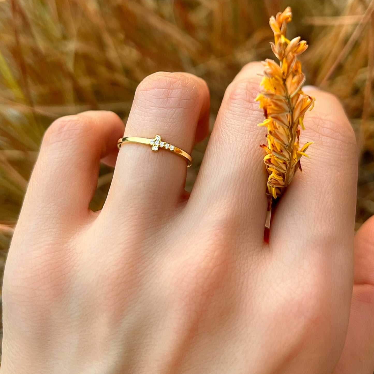 Tiny Sideways Pave Cross Ring