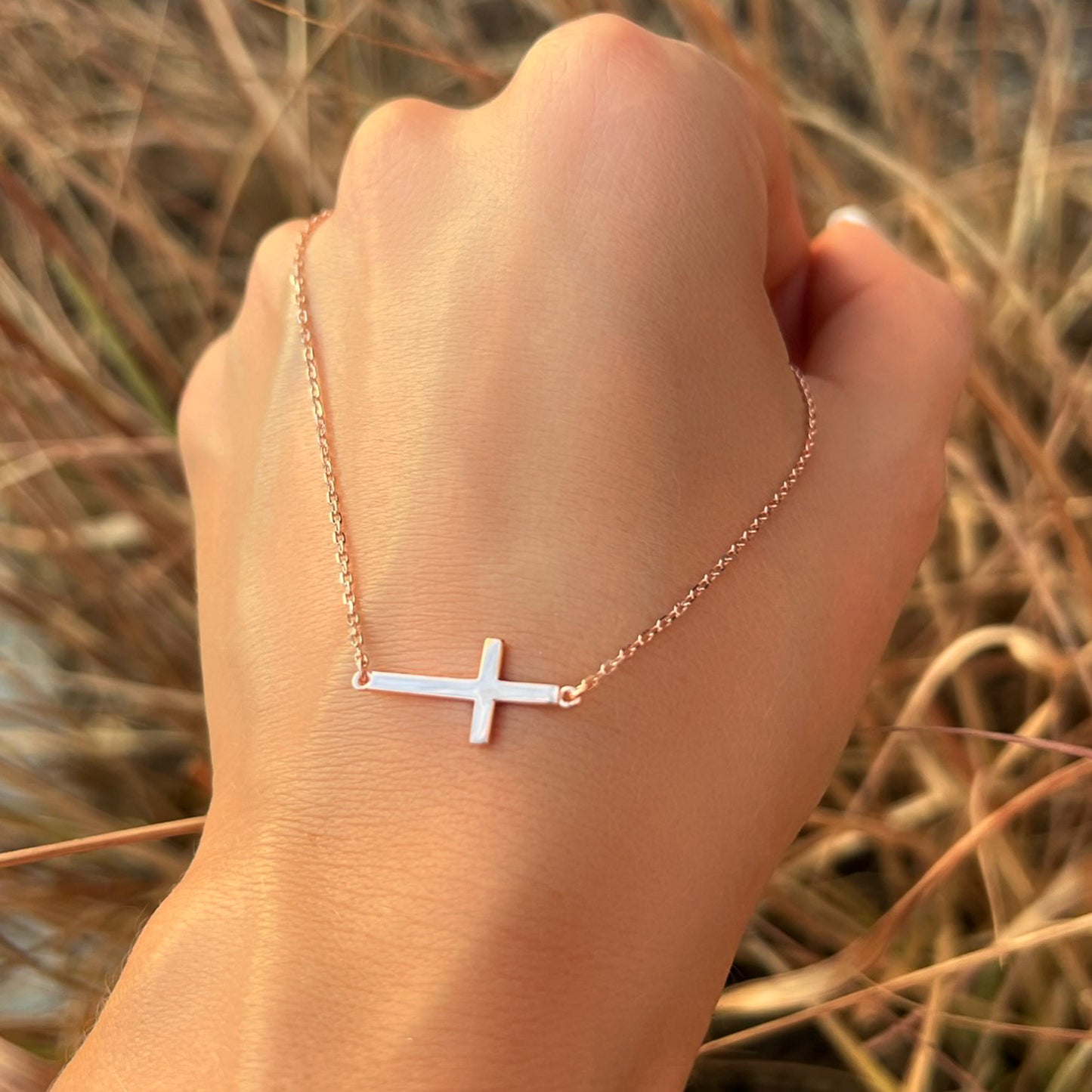 Sideways Cross Dainty Necklace