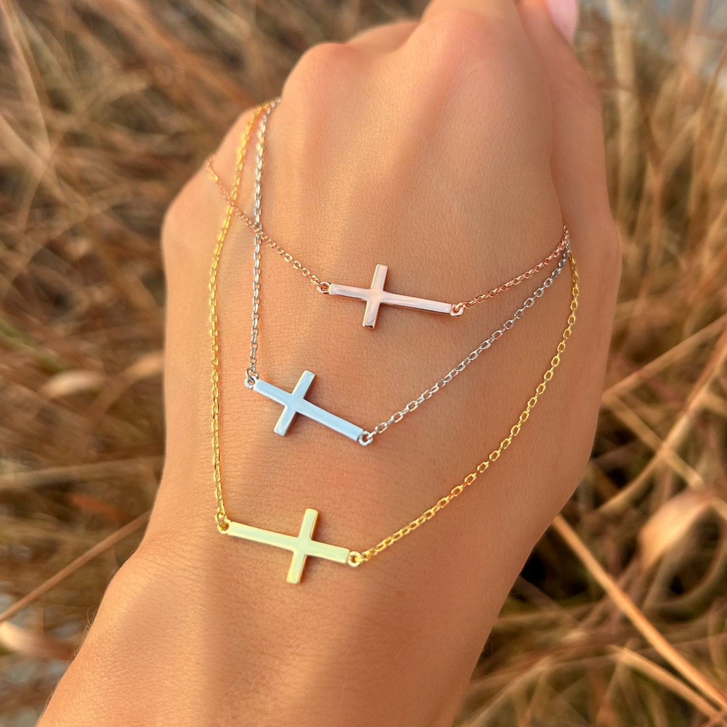 Sideways Cross Dainty Necklace