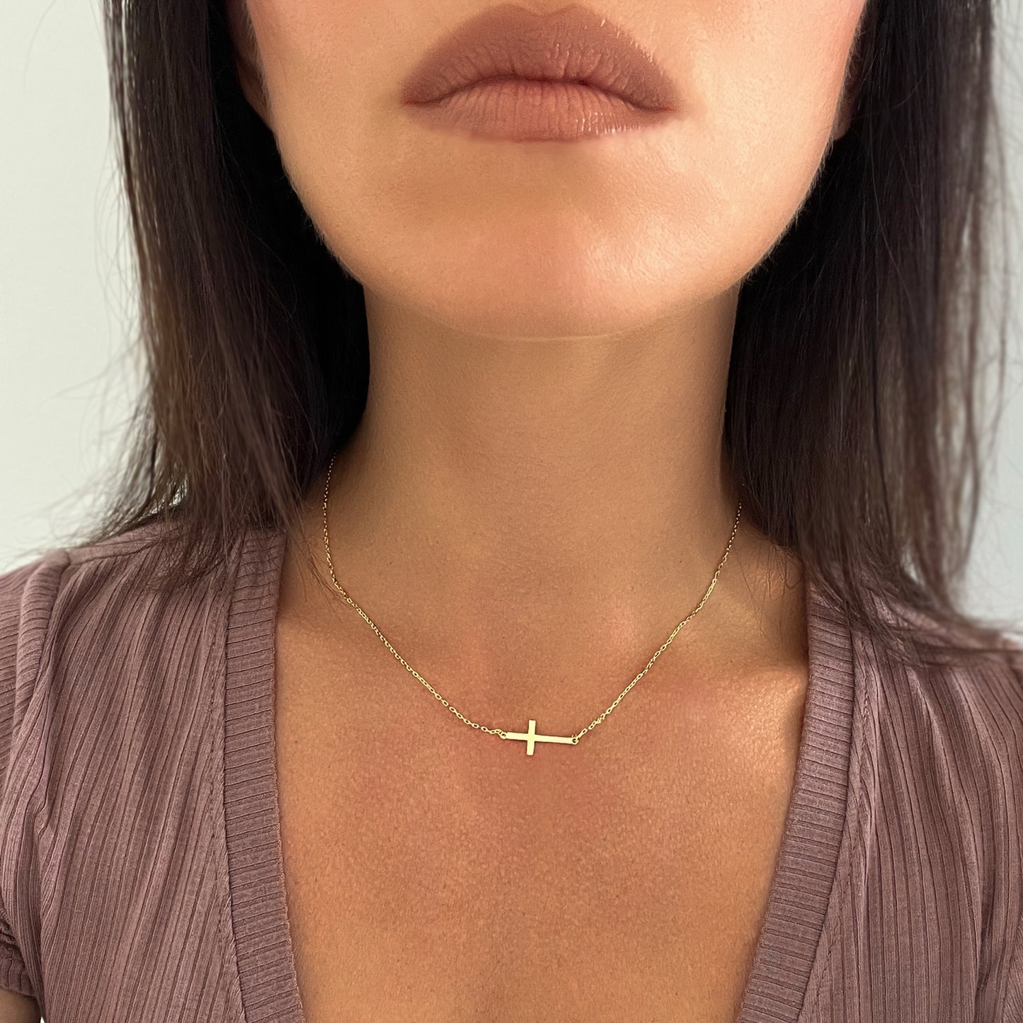 Sideways Cross Dainty Necklace