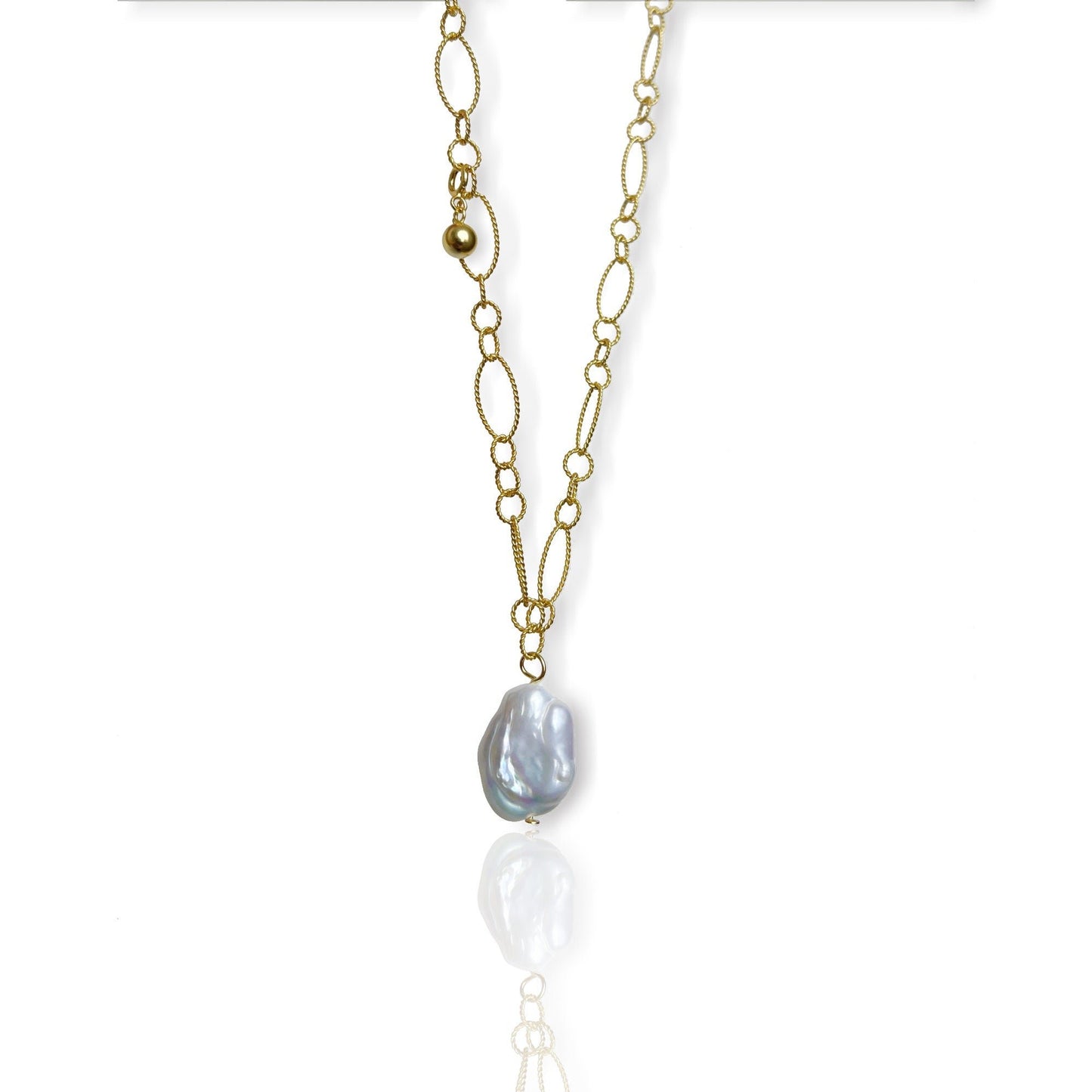 Gold Wire Chain Necklace with Baroque Pearl Charm