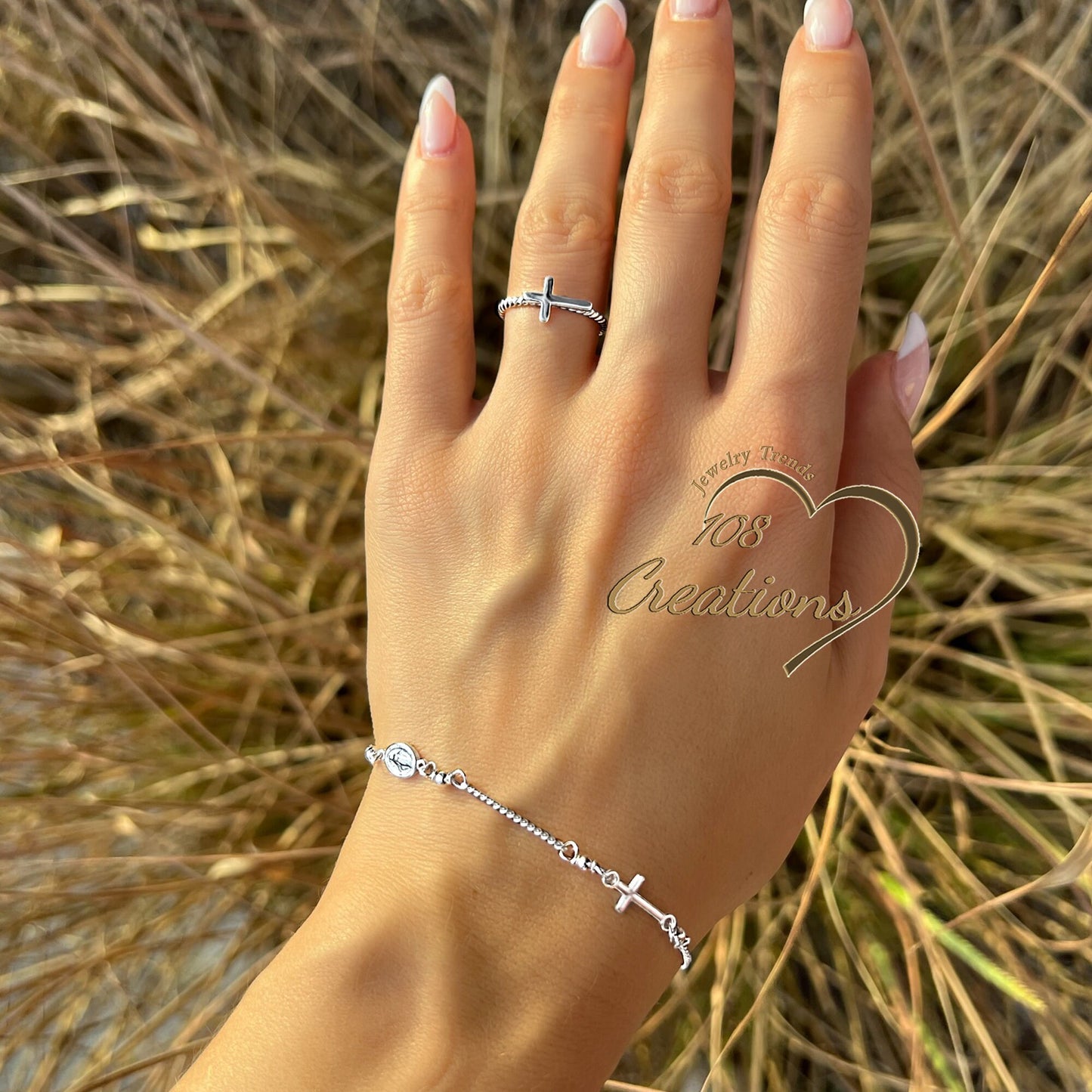 Religious Cross Set of Ring & Dainty Bracelet