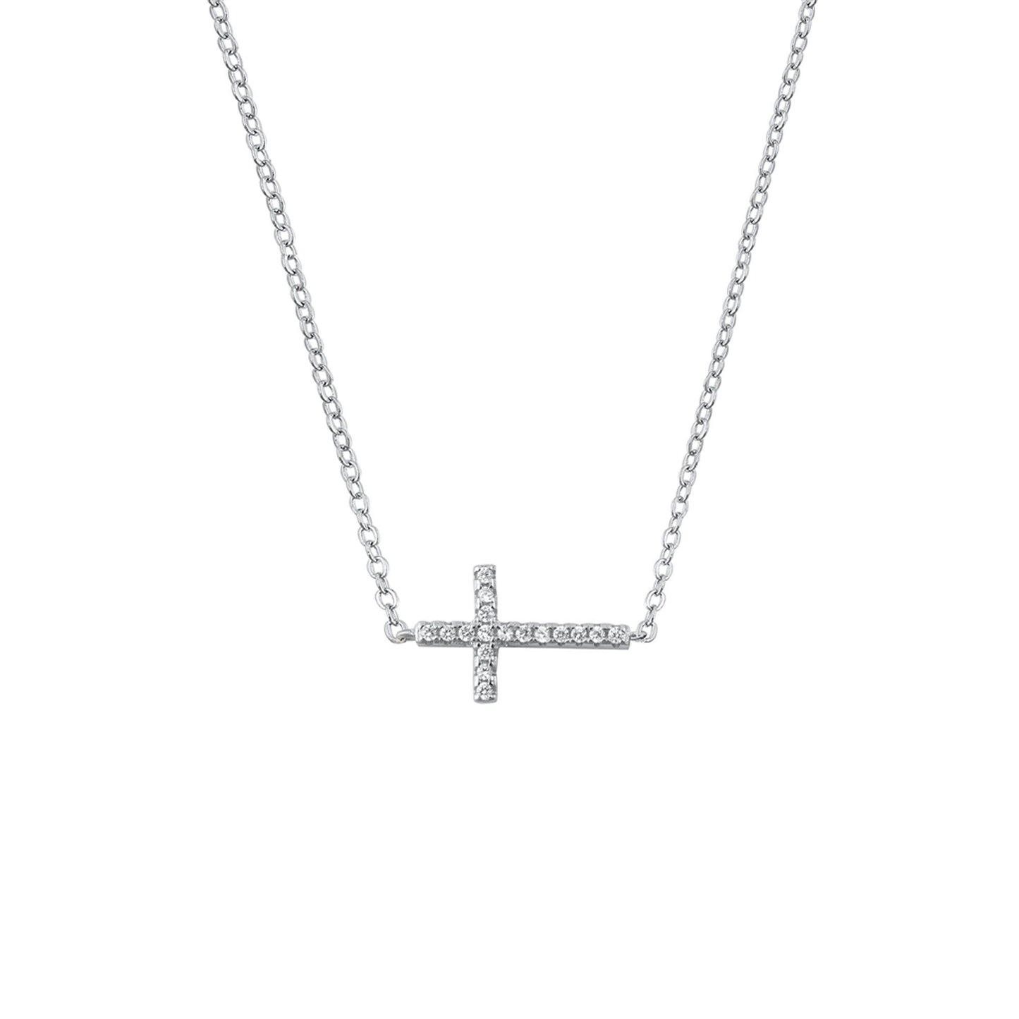 Sideways Pave Cross Dainty Necklace