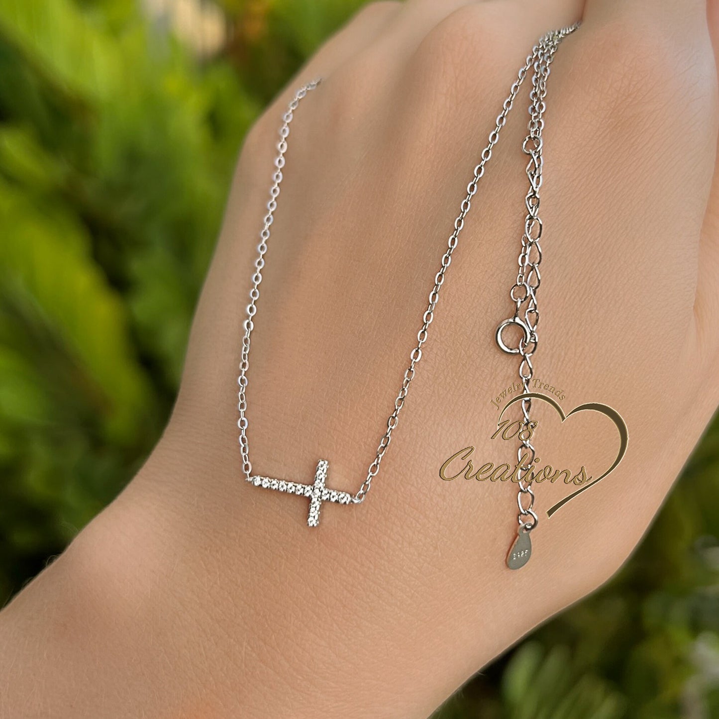 Sideways Pave Cross Dainty Necklace