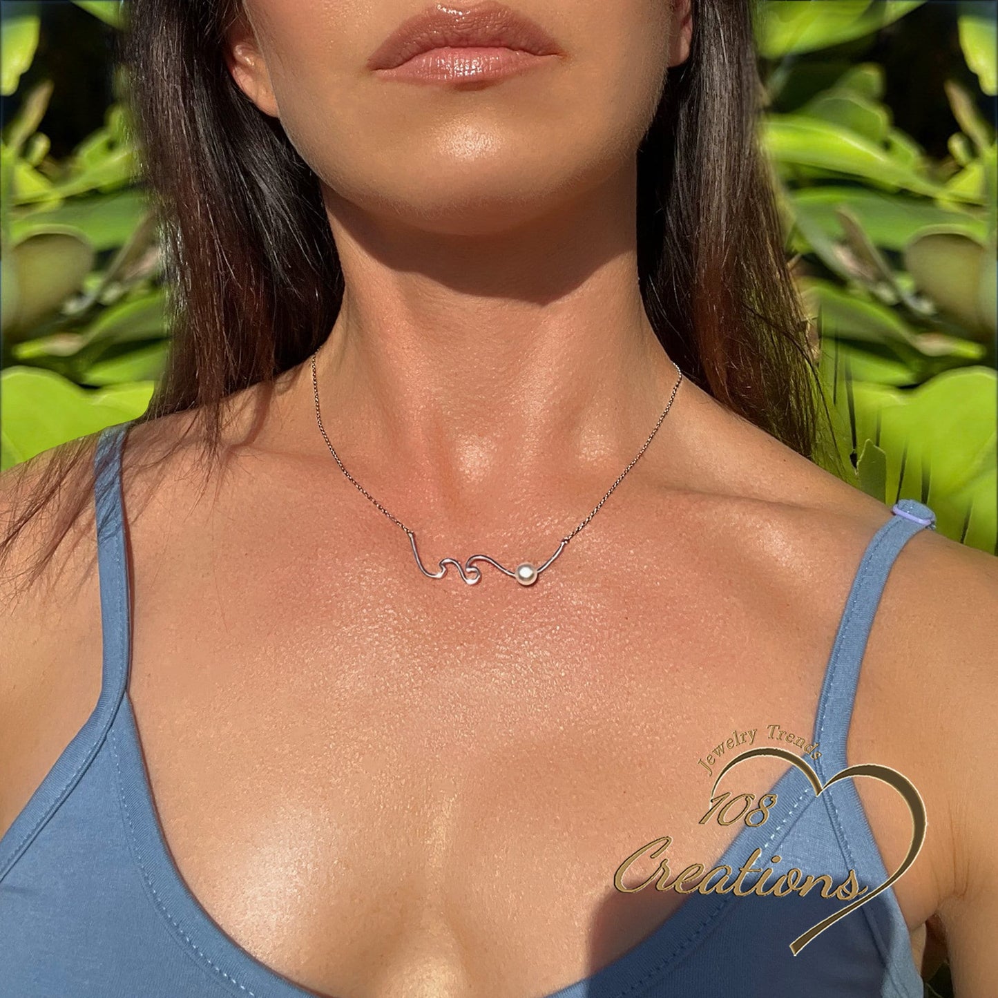 Wave and Pearl Dainty Sea Necklace