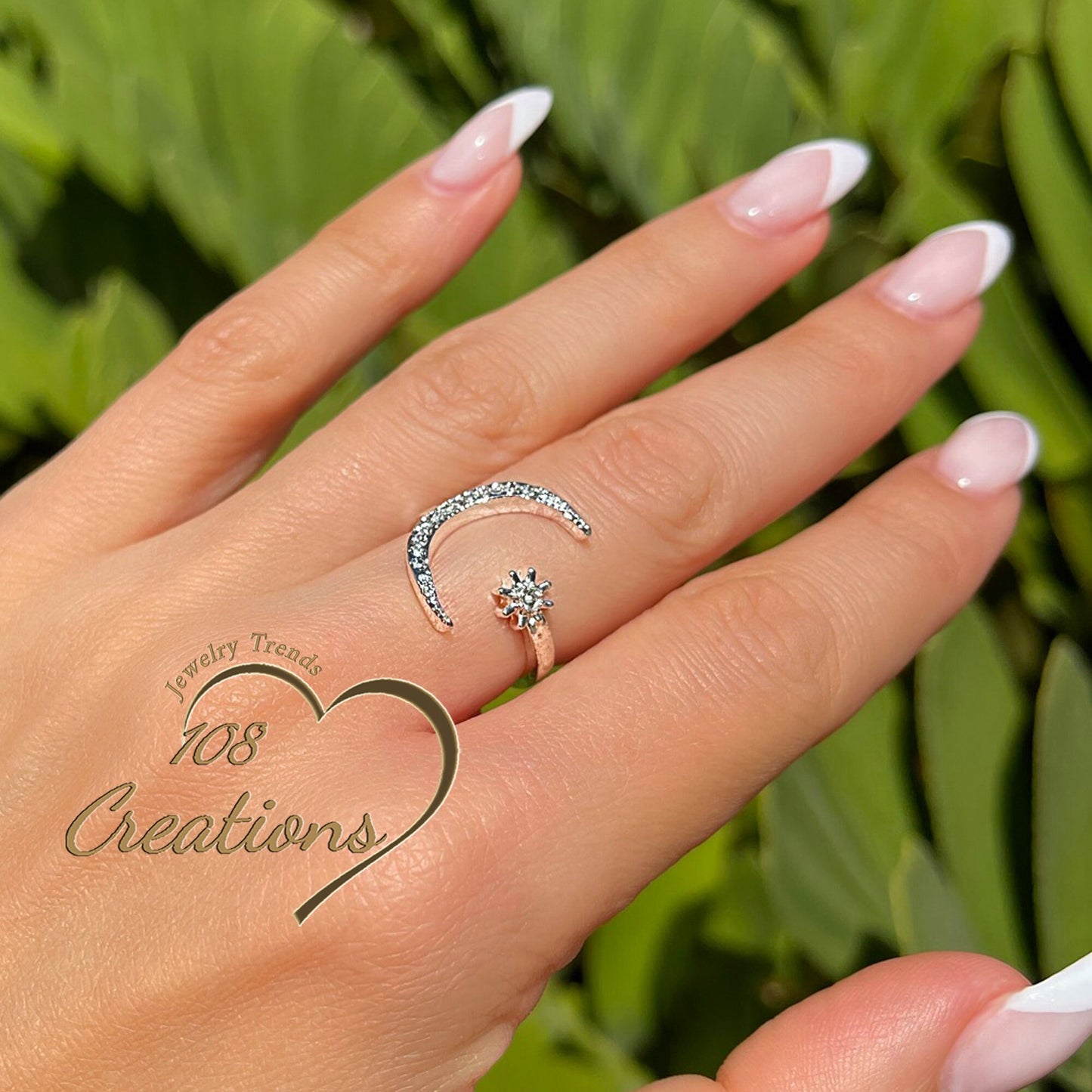 Crescent Moon and Star Open Ring