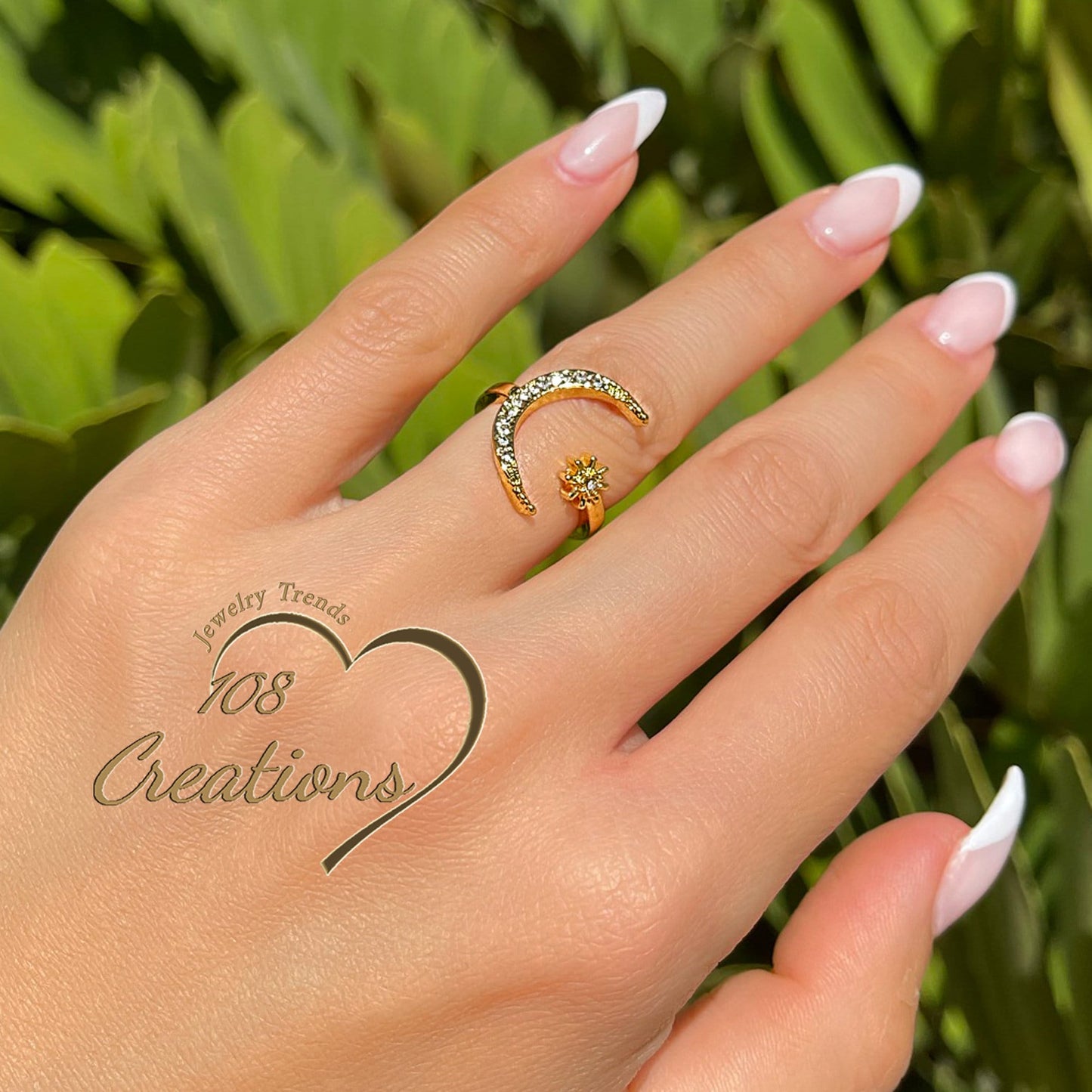 Crescent Moon and Star Open Ring