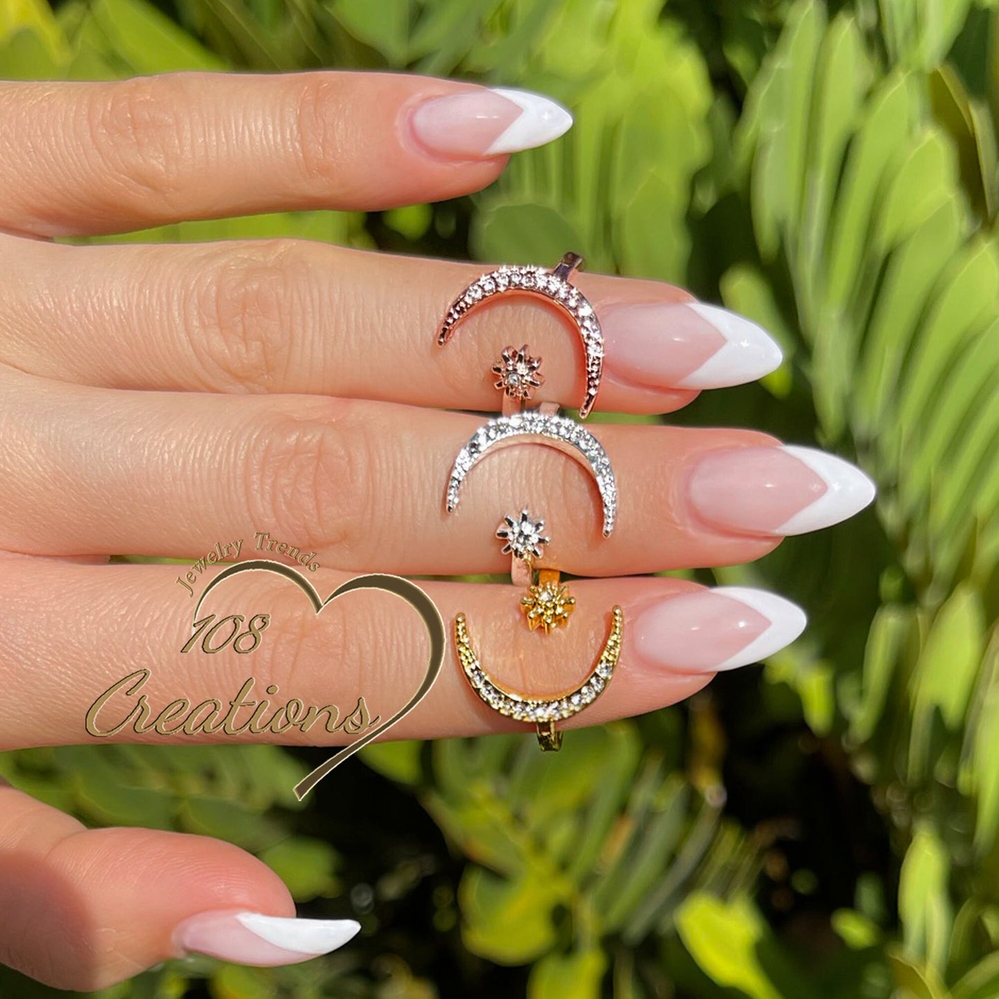 Crescent Moon and Star Open Ring