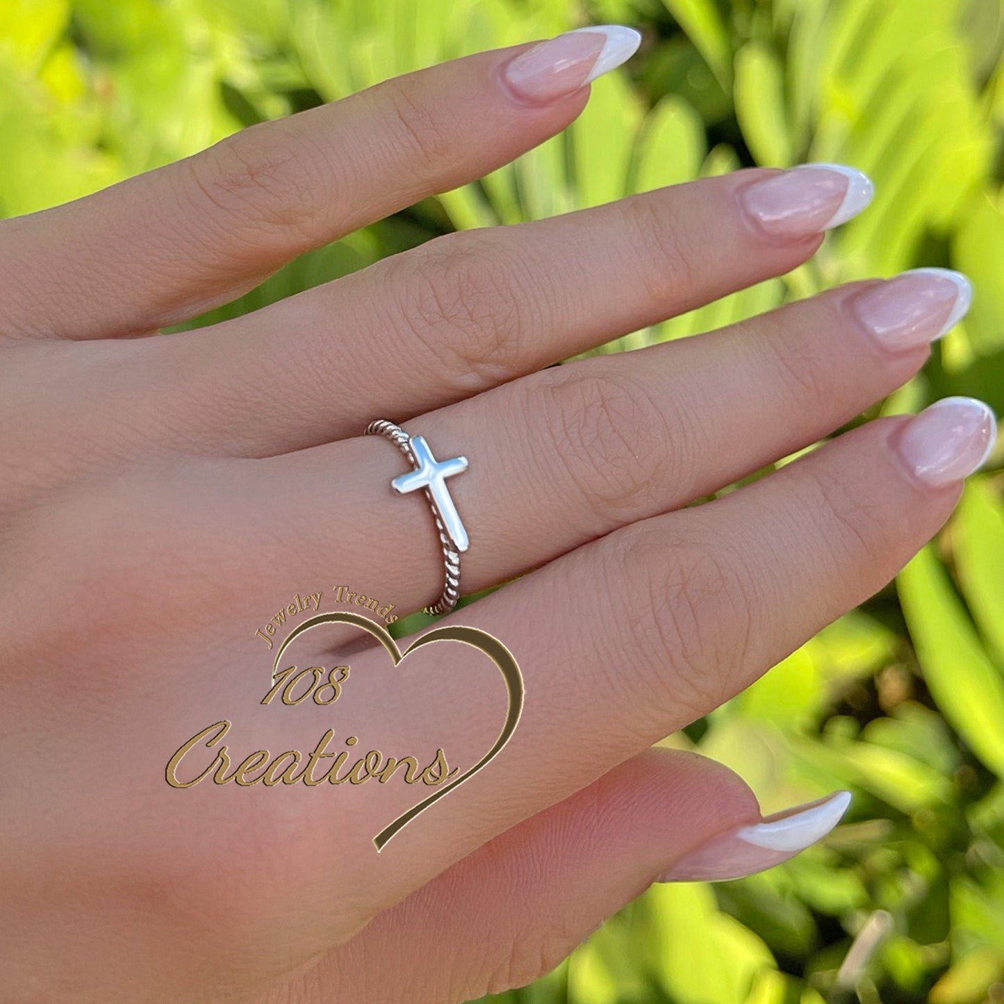 Sideways Cross Ring with Twisted Rope Design