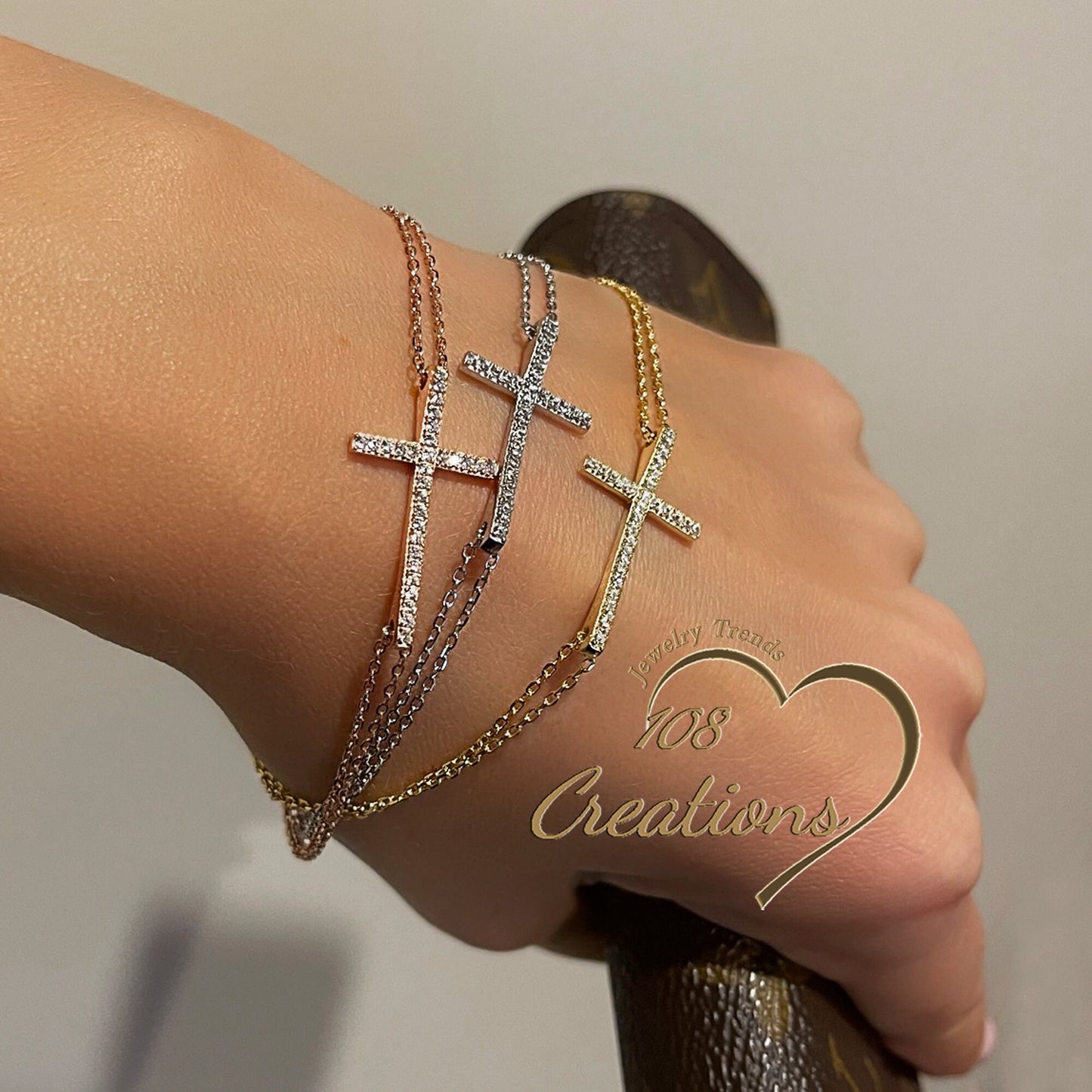 Sideways Cross Bracelet ft Double Link Chain Design