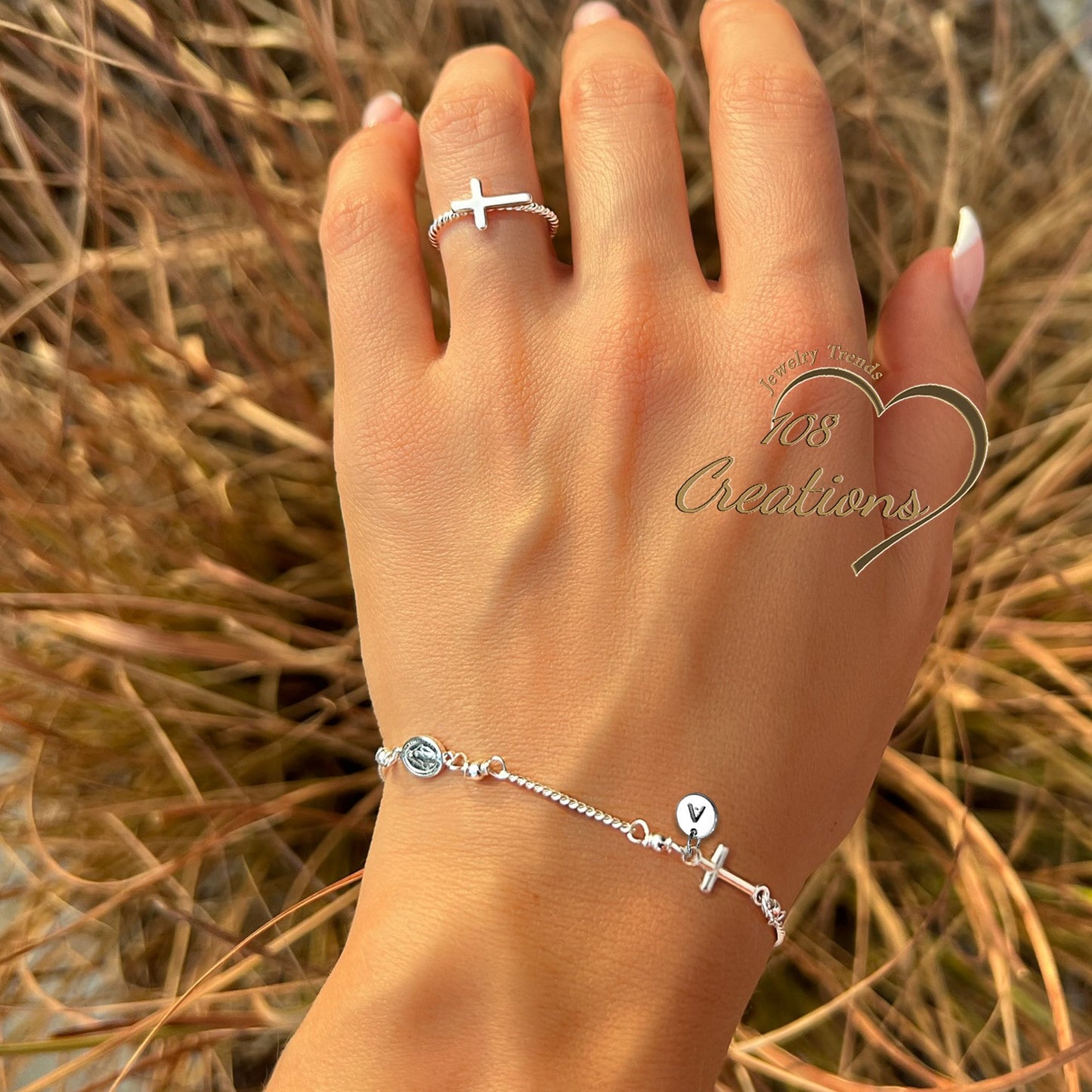 Religious Cross Set of Ring & Dainty Bracelet