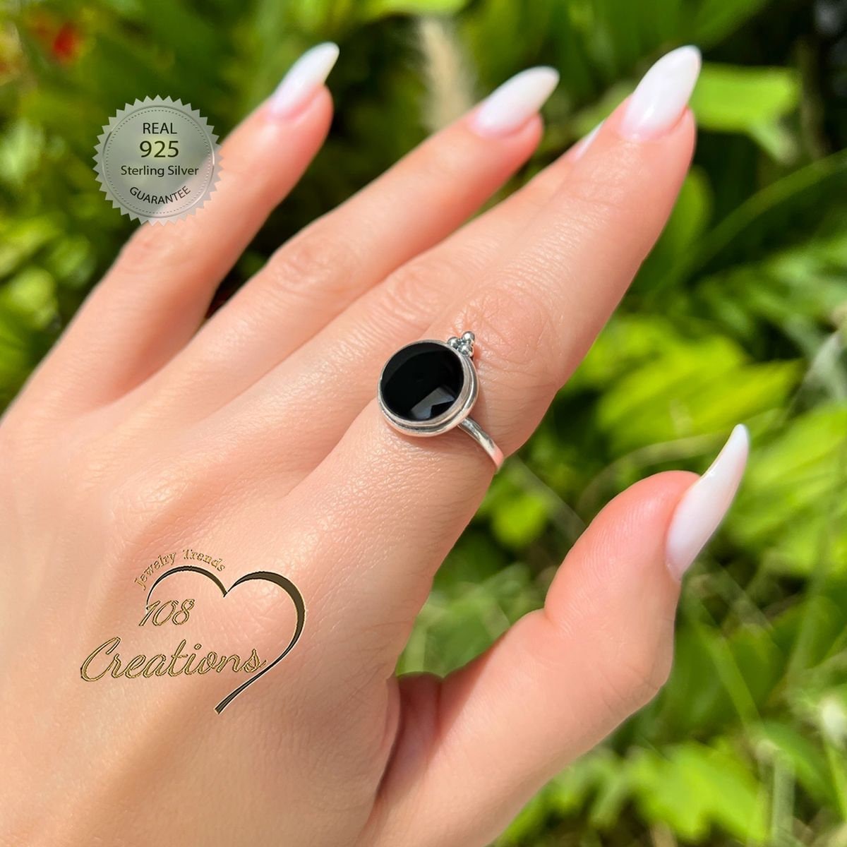 Natural Black Agate Ring