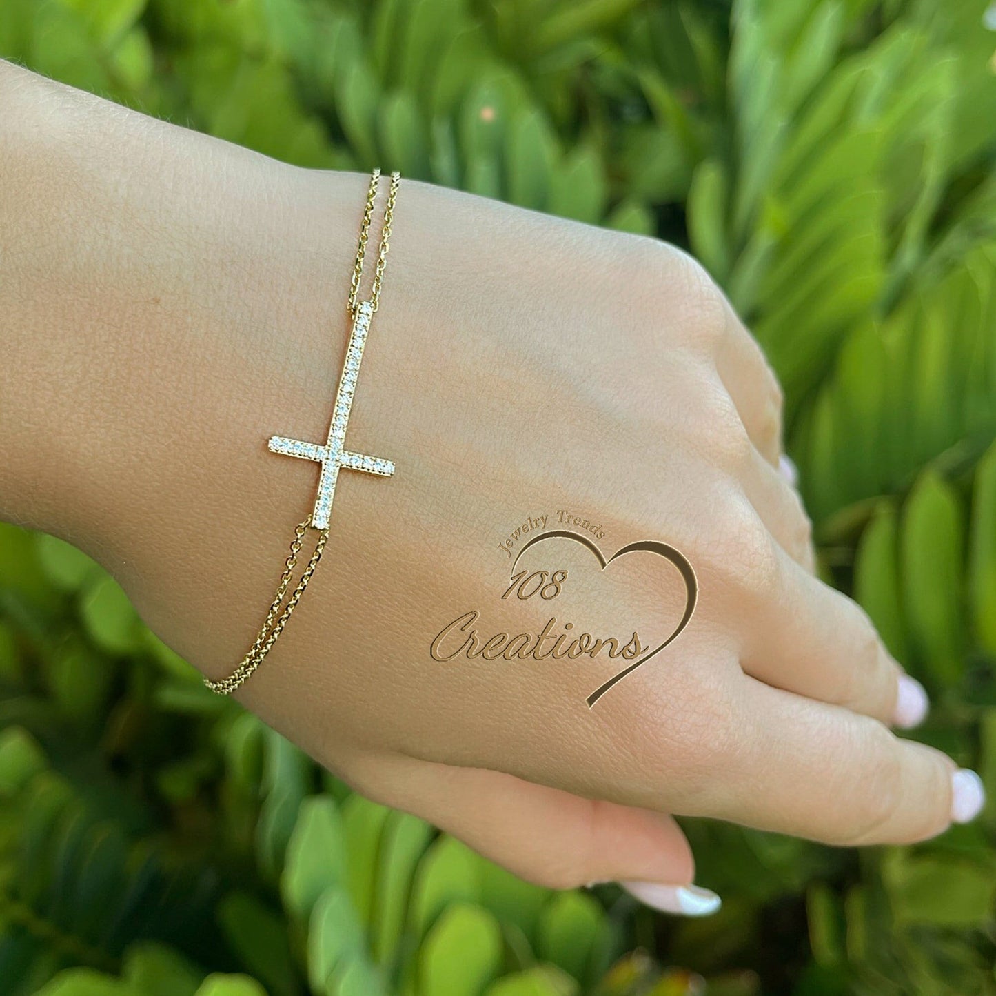 Sideways Cross Bracelet ft Double Link Chain Design