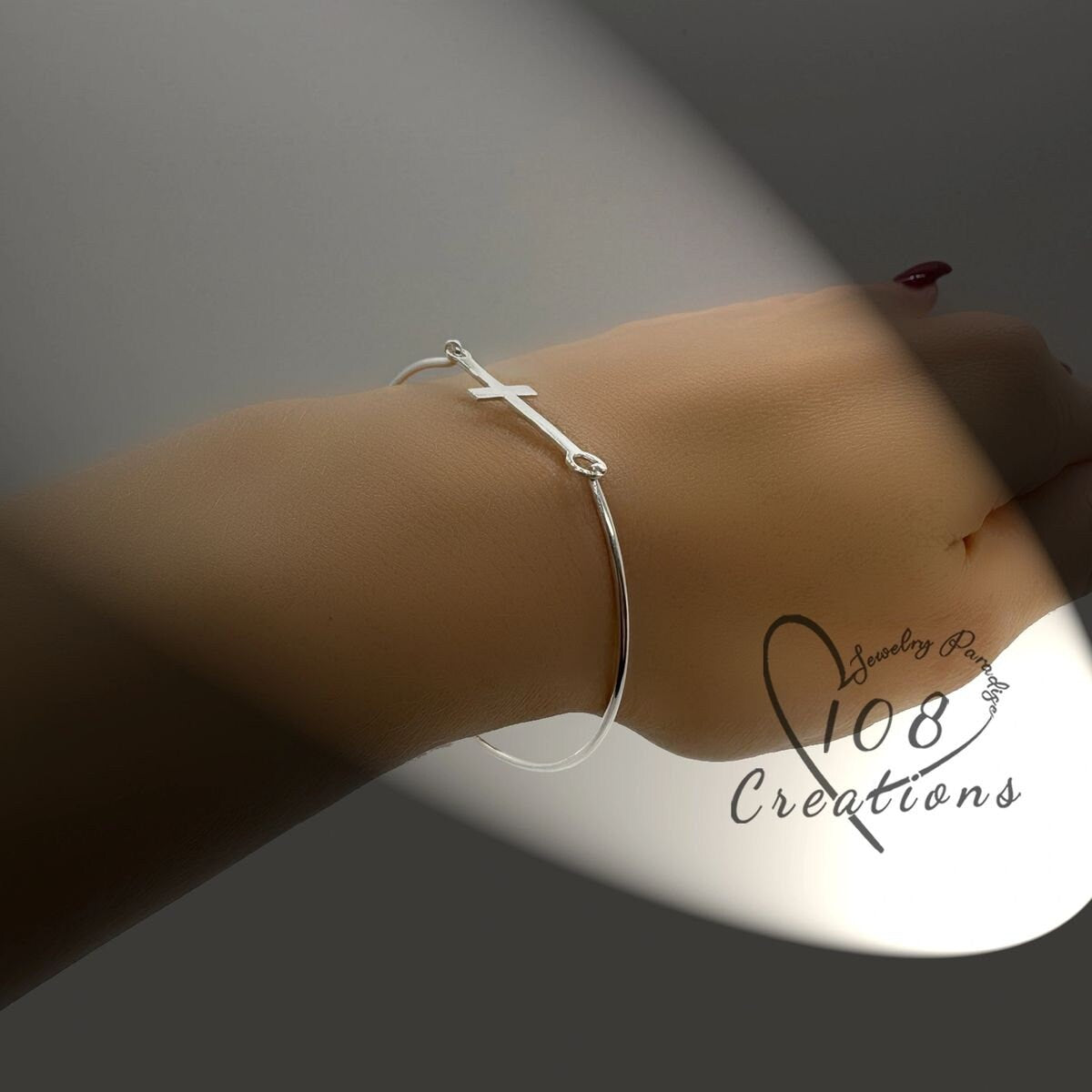 Sideways Cross Bangle Bracelet