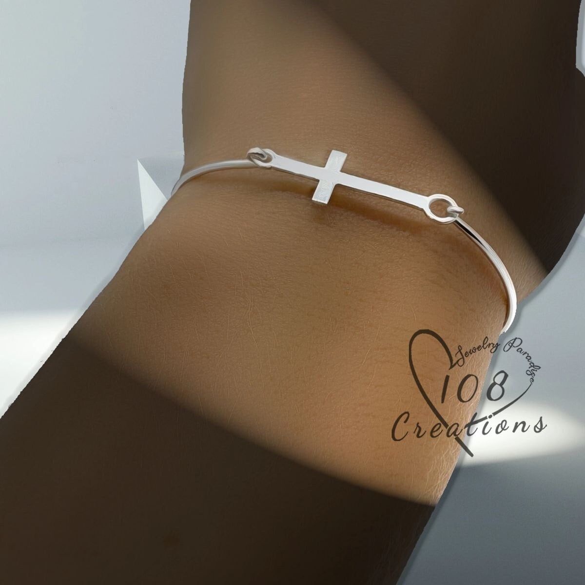 Sideways Cross Bangle Bracelet