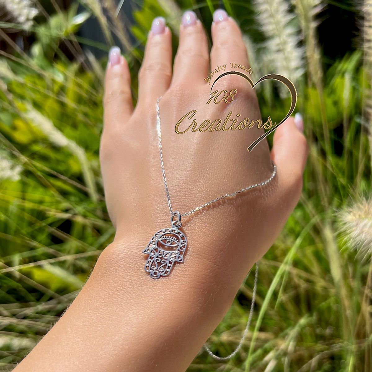 Lace Hamsa Hand Necklace with Evil Eye