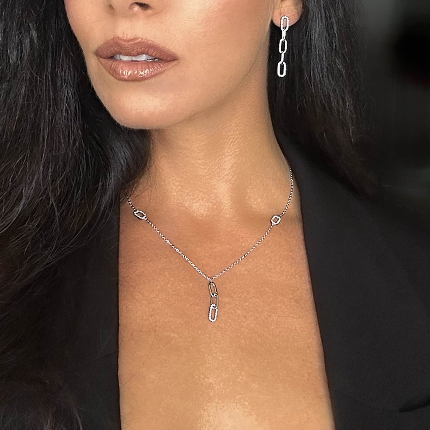 Feminine CZ Link Chain Drop Set