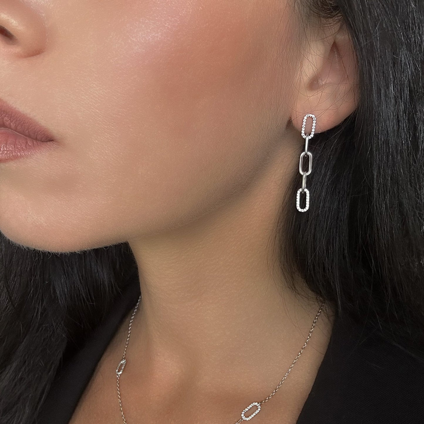 Asymmetric Link Chain Long Drop Earrings