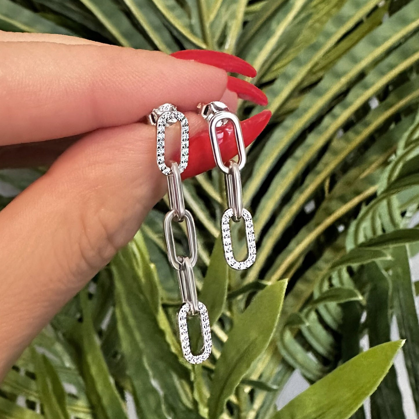 Asymmetric Link Chain Long Drop Earrings