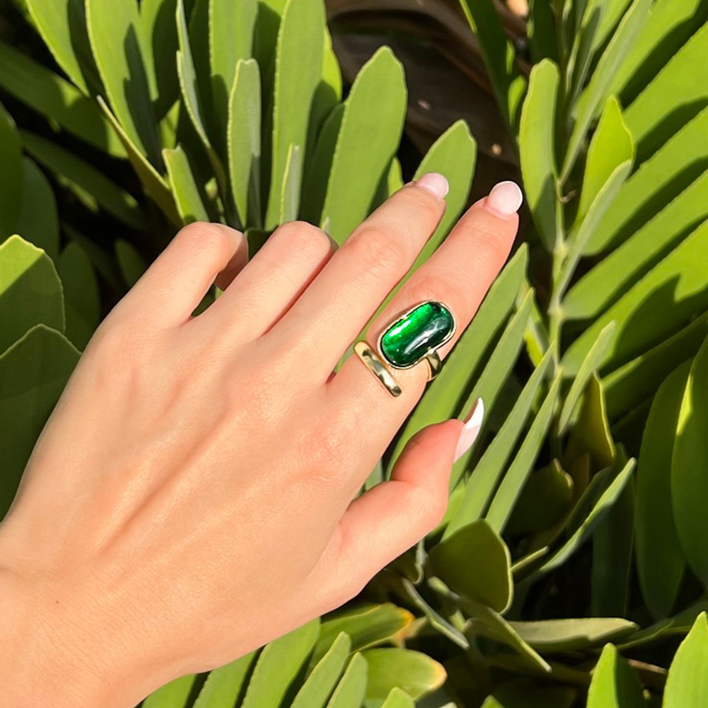 Cleopatra Statement Ring with Large Green Stone