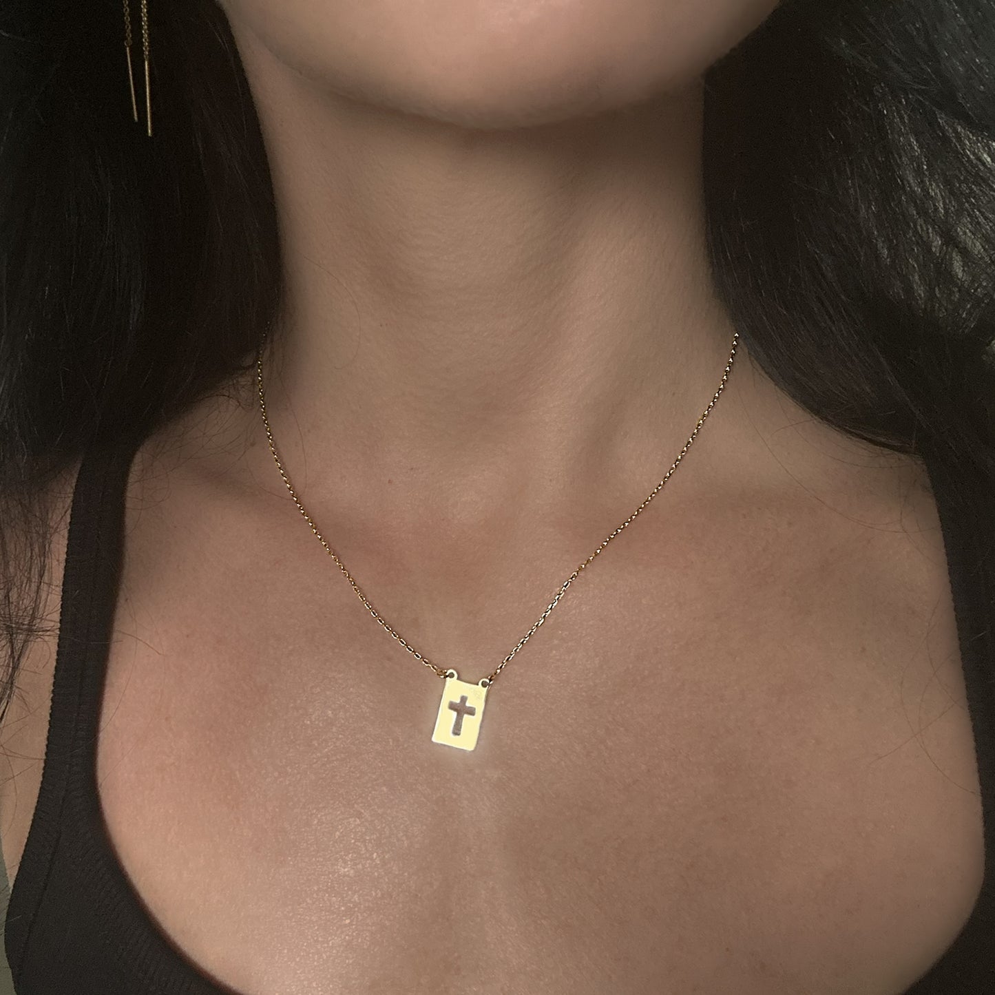 Cut Out Cross Tag Necklace