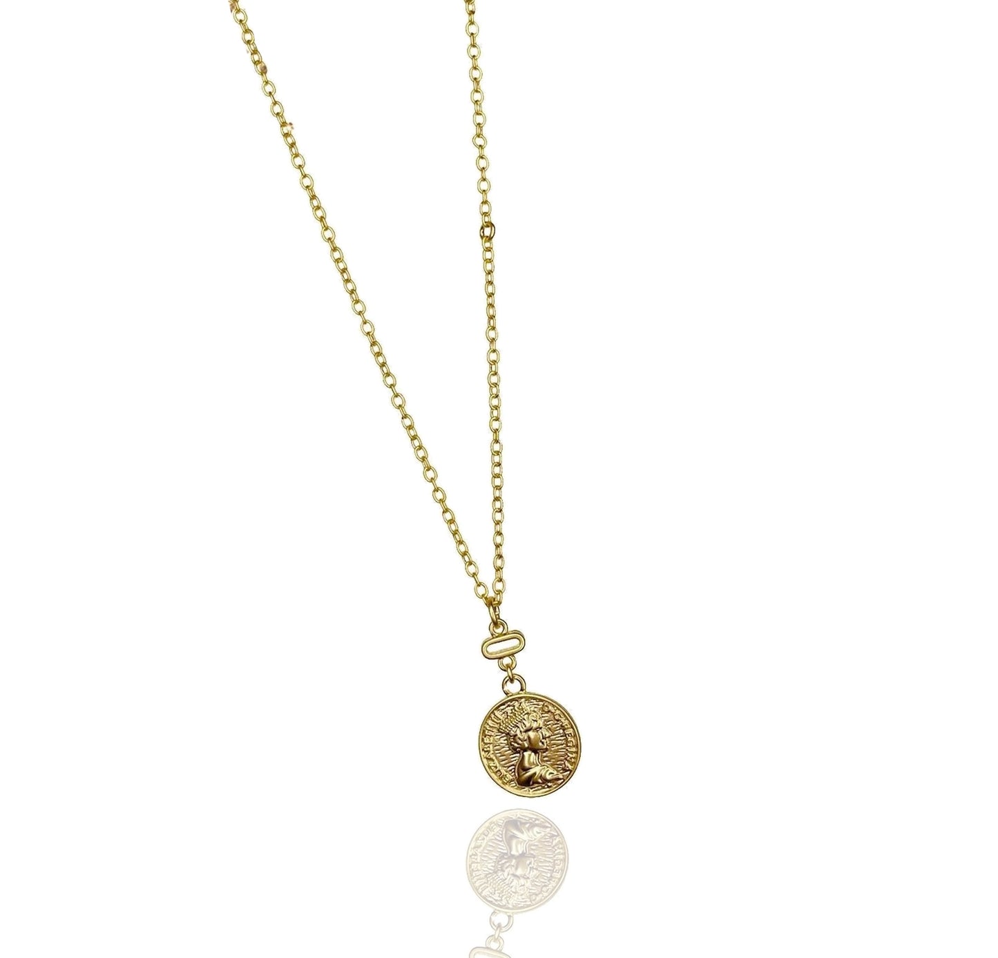 Retro Coin Necklace in Matte Gold